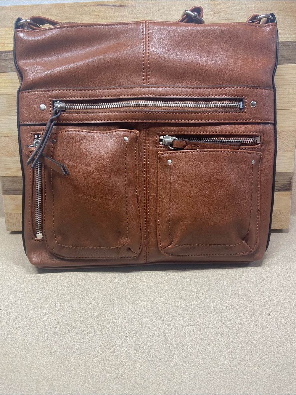 Brown Crossbody Bag with Front Zip Pockets